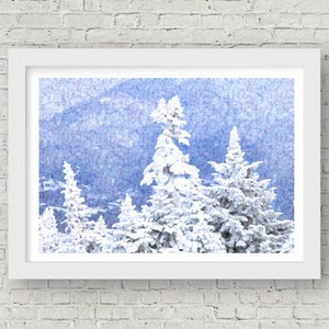 Vermont Flocked Trees Mountain Vista Digital Art Wall Art 5x7 8x10 11x14 16x20