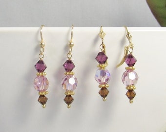 Amethyst Purple Dangle Earrings on 14K Gold Fill Wires, Light and Dark Purple, Brown Smoked Topaz Women's Jewelry, February Birthday Gift