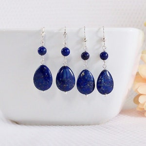 Lapis Lazuli Earrings on 925 Sterling Silver, Blue Teardrop Gemstone Jewelry, Natural Stone Dangles