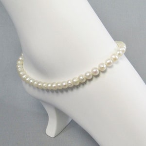 Pearl Bead Anklet, Small Real White Freshwater Pearl Adjustable Jewelry, Sterling Silver, 14K Gold Fill, Wedding Glam, Women's Elegant Gift