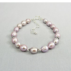 Light Pink Pearl Bracelet with Sterling Silver, Real Freshwater Pearl Bead Jewelry, Blush Rice Pearl Gift Adjustable Everyday Dainty Elegant
