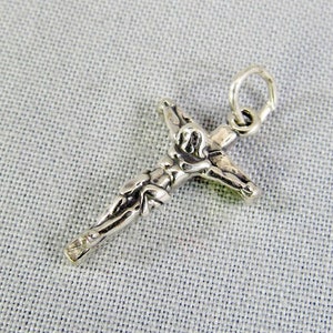 Small Sterling Silver Crucifix Charm, Little Silver Cross with Jesus Add On Charm, Rosary Bracelet Dangle, Minimalist Religious Pendant Gift