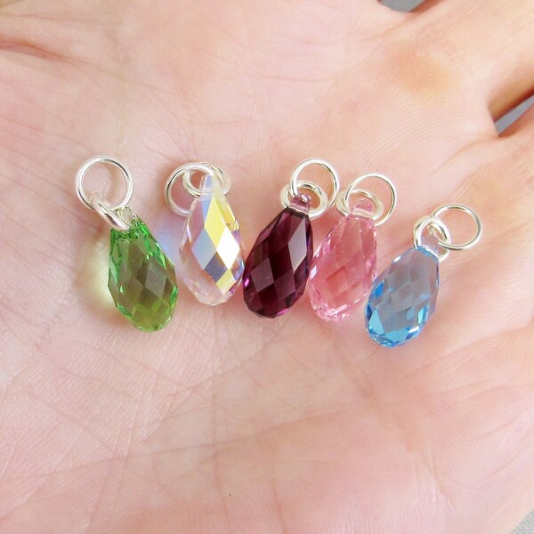 Teardrop Crystal Charms, Small Briolette Dangles for Earrings, Necklaces, Interchangeable Minimalist Jewelry, Pink Green Purple Tiny Pendant