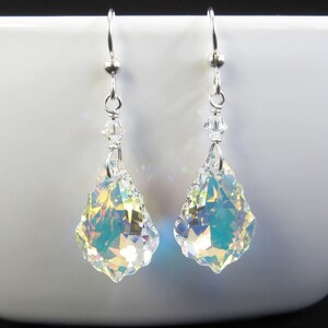 Baroque Crystal AB Earrings on Sterling Silver or Gold Fill, Romantic Aurora Borealis Jewelry, Elegant Teardrop Prism Dangle, Handmade Gift