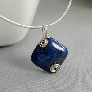 Lapis Lazuli Necklace Pendant with Sterling Silver Bail & Swirls, Genuine Blue Lapis Natural Stone Jewelry