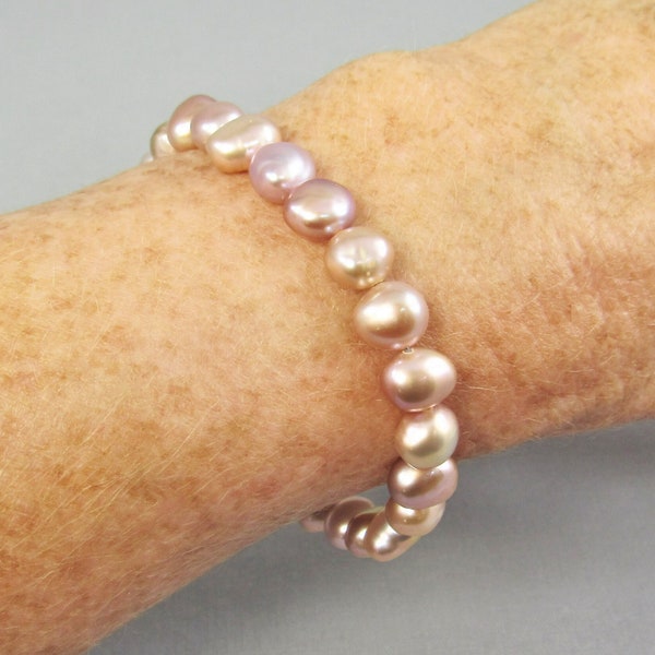 Baroque Pink Pearl Bead Bracelet, Sterling Silver or 14K Gold Fill, Natural Freshwater Pearl Nugget Adjustable Jewelry, Light Pink Mauve