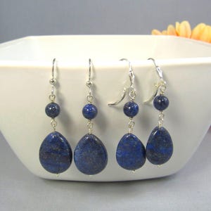 Lapis Lazuli Earrings on 925 Sterling Silver, Blue Teardrop Gemstone Jewelry, Natural Stone Dangles