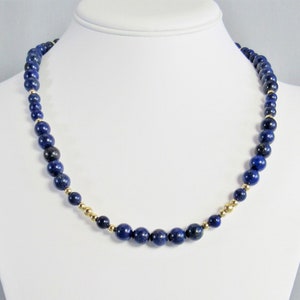Lapis Lazuli Bead Necklace with Gold Filled, Blue Natural Stone Jewelry, Royal Blue Gemstone Women&#39;s Accessory Gift, Semiprecious Bead