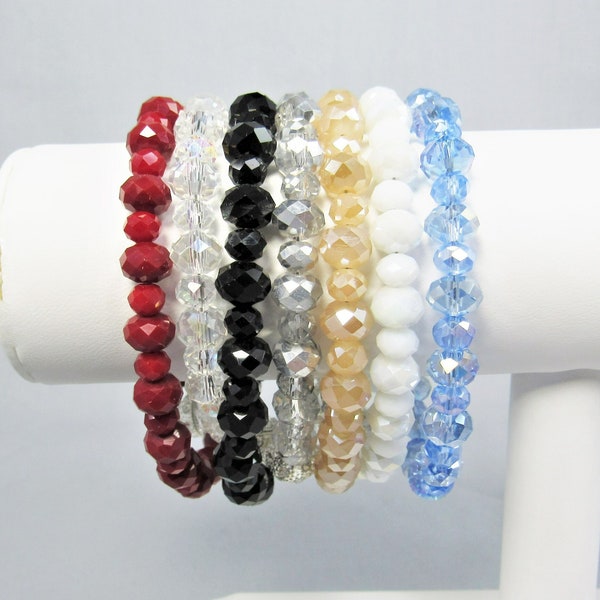 Crystal Bracelet with Magnetic Clasp, Faceted Glass Bead Jewelry, Bright Red, Sapphire Blue, Silver, White, Jet Black, Clear Stacking