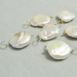 One Baroque White Coin Pearl Charm, Organic Freshwater Pearl Dangle - Sterling Silver or 14K Gold Fill, DIY Pearl Jewelry, Raw Pearl Add On