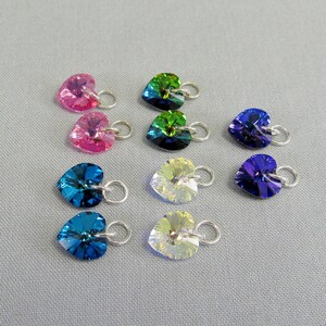 One Pair Crystal Heart Dangles for Earrings, Small Heart Interchangeable Crystal Jewelry, Pink Purple Blue Green Aurora Borealis