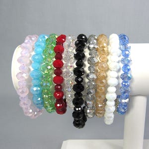 Crystal Bracelet with Magnetic Clasp, Faceted Glass Bead Jewelry, Bright Red, Sapphire Blue, Silver White Jet Black Clear Stacking Pink Gold