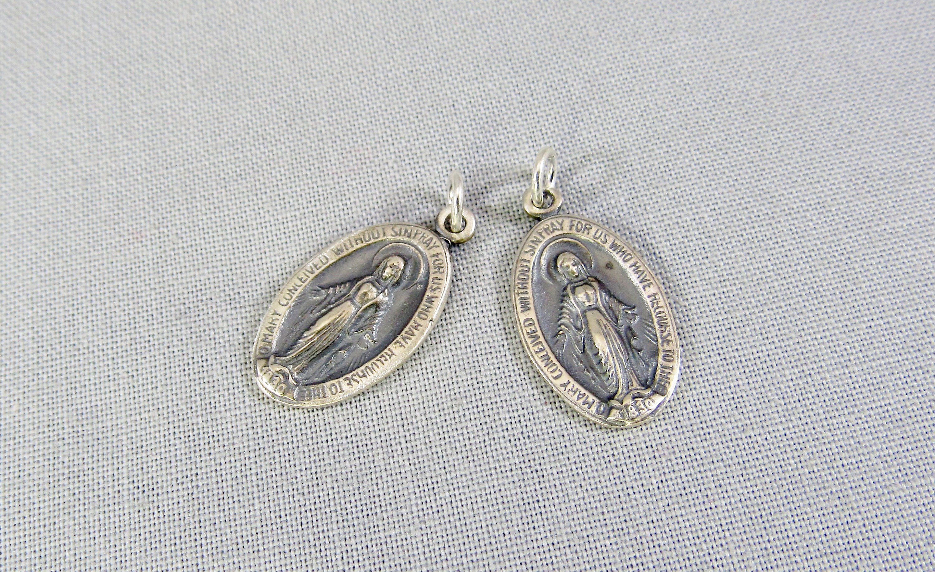 Sterling Silver St. Mary Miraculous Medal Charm, Catholic Rosary Add on ...