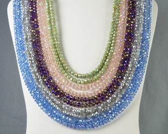 Extra Long Crystal Bead Necklace, Double & Triple Wrap Magnetic Clasp Jewelry, Choose Blue, Silver, Purple, Pink, Green