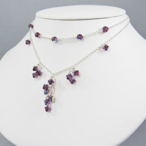 Purple Crystal Cascade Adjustable Necklace With Sterling Silver ...