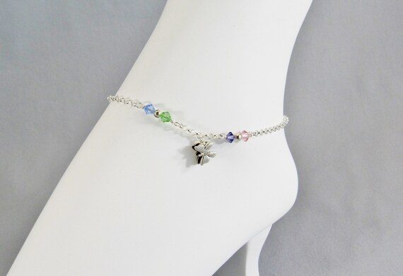 Butterfly Anklet Ankle Bracelet Purple Crystal Dangle Adjustable Sterling Silver Butterfly Anklet Ankle Bracelet Purple Crystal Dangle Adjustable Sterling Silver
