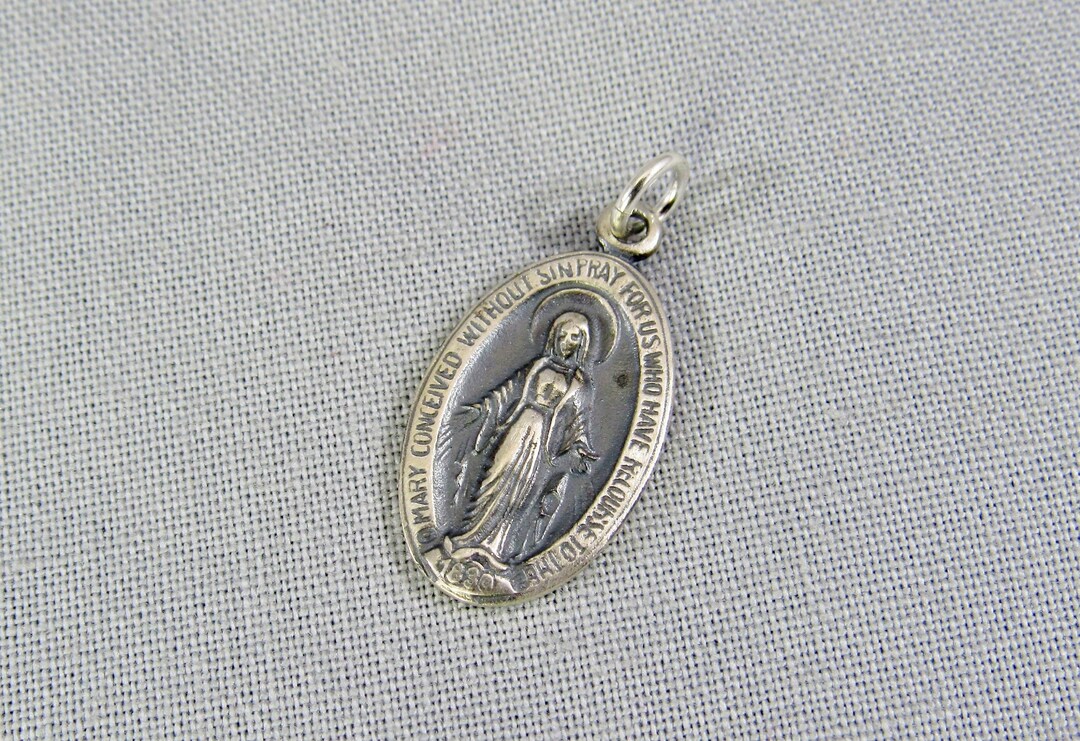 Sterling Silver St. Mary Miraculous Medal Charm, Catholic Rosary Add on ...