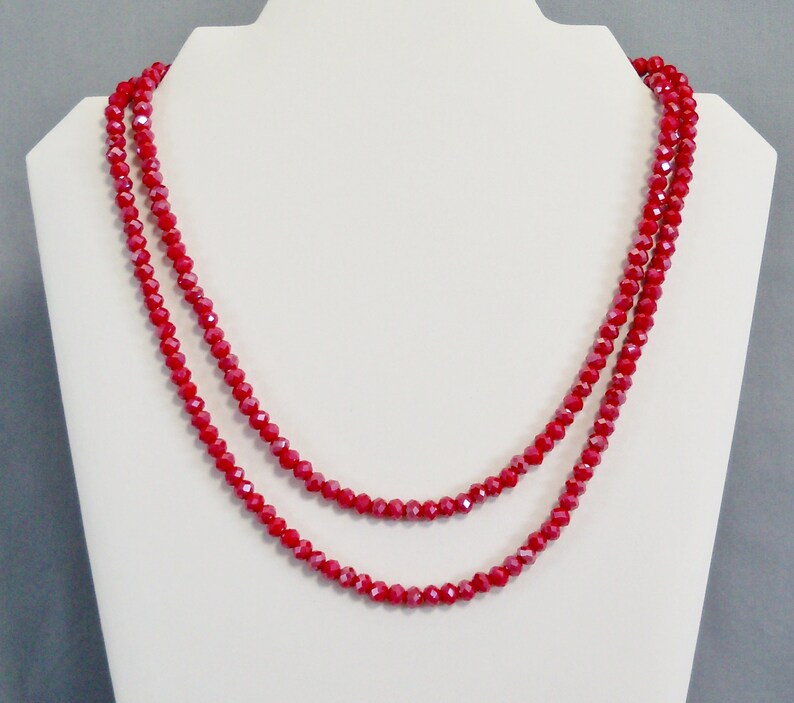 Long Red Crystal Bead Necklace Double or Triple Wrap Small Etsy