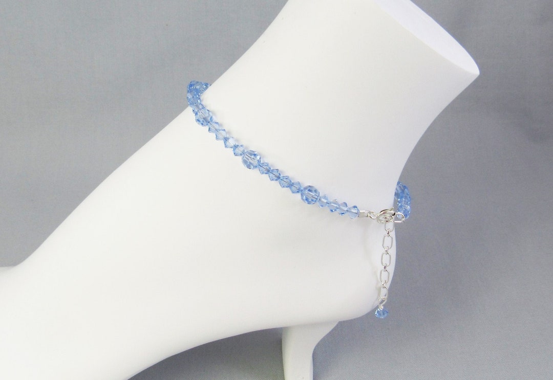 Blue Anklet String Blue Crystal Anklet, Something Blue Wedding Jewelry, Light Sapphire ...