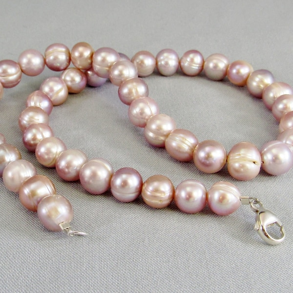 Real Pink Pearl Collar Necklace Sterling Silver, Off Round Freshwater Pearl Jewelry, Large Bead Light Pink Elegant Everyday Statement Piece