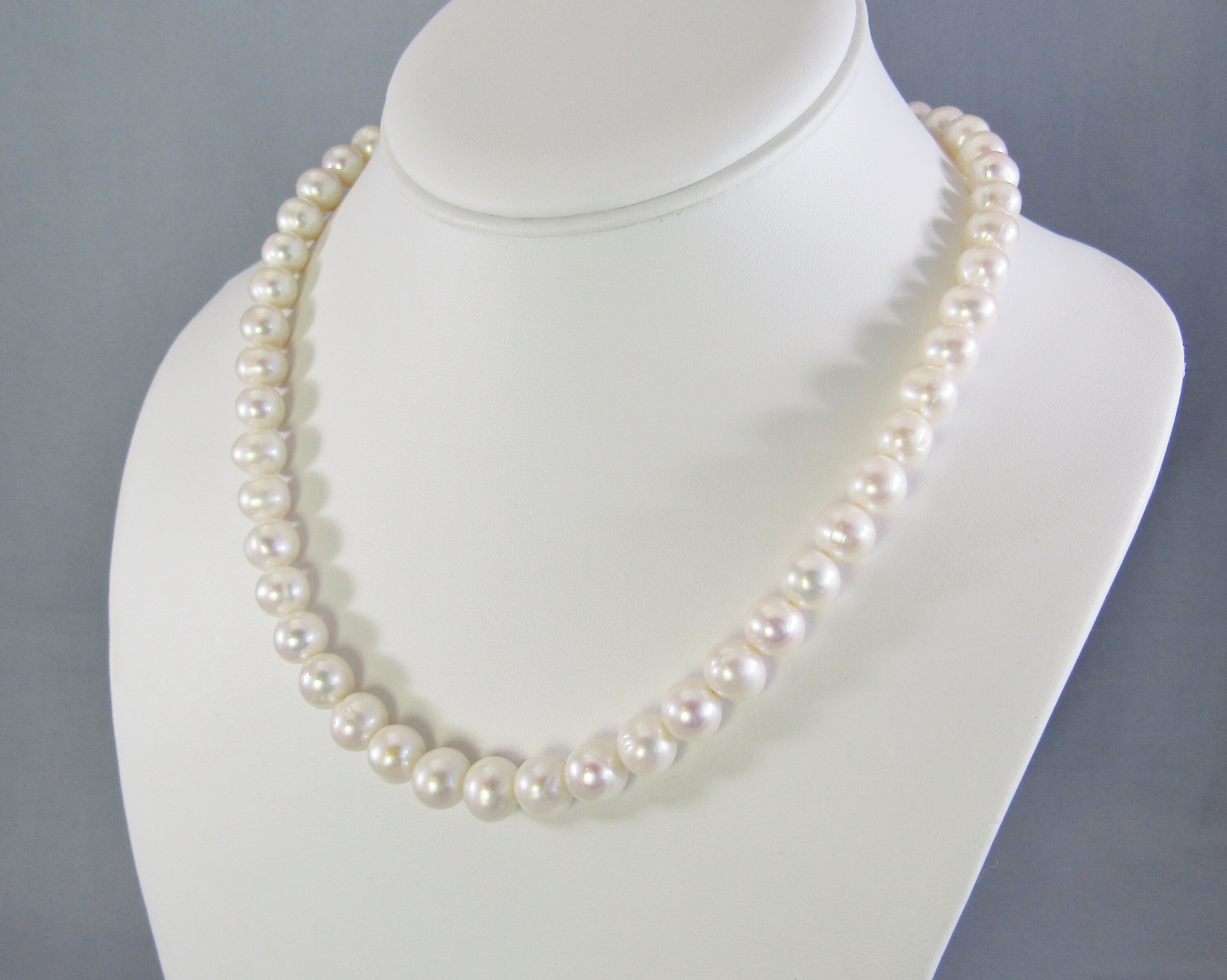 Real White Pearl Necklace Sterling Silver Clasp 9 Mm Large Etsy