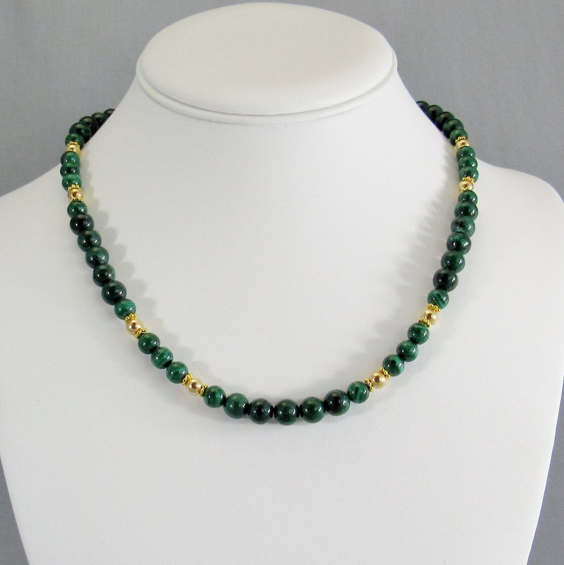 Malachite Bead Necklace Gold Filled Adjustable Bright Green Etsy