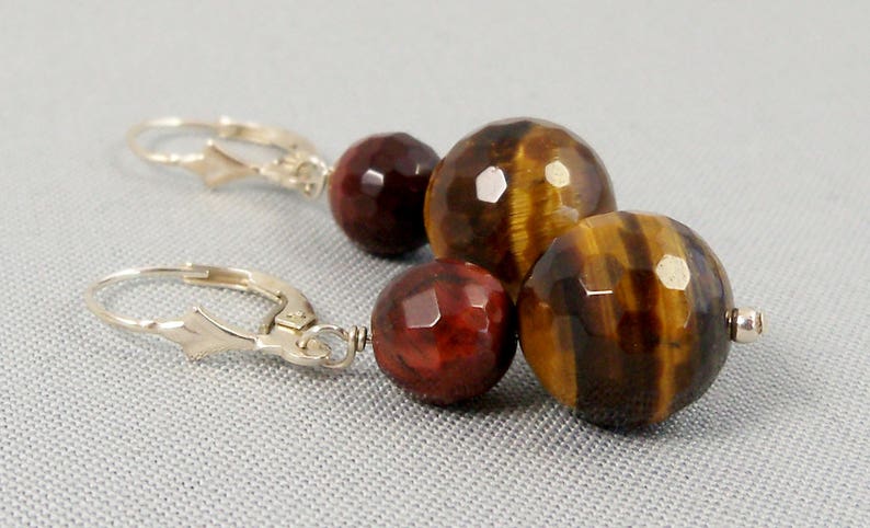 Tiger Eye Sterling Silver Faceted Gemstone Teardrop Lever Back Earrings
