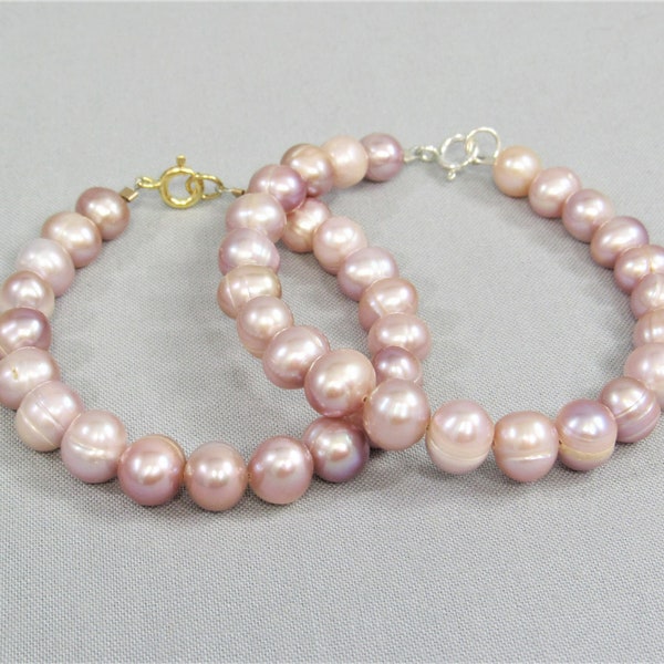 Natural Pink Pearl Bead Bracelet, Sterling Silver or 14K Gold Fill Clasp, 8mm Real Freshwater Pearl Jewelry,
