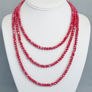 Long Red Crystal Bead Necklace, Double or Triple Wrap Small Bead Necklace, Magnetic Clasp Jewelry image 10