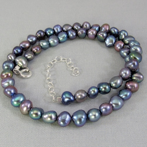 Collier de perles de paon, véritables bijoux en perles d'eau douce baroques, perle gris foncé fermoir réglable en argent sterling cadeau de tous les jours