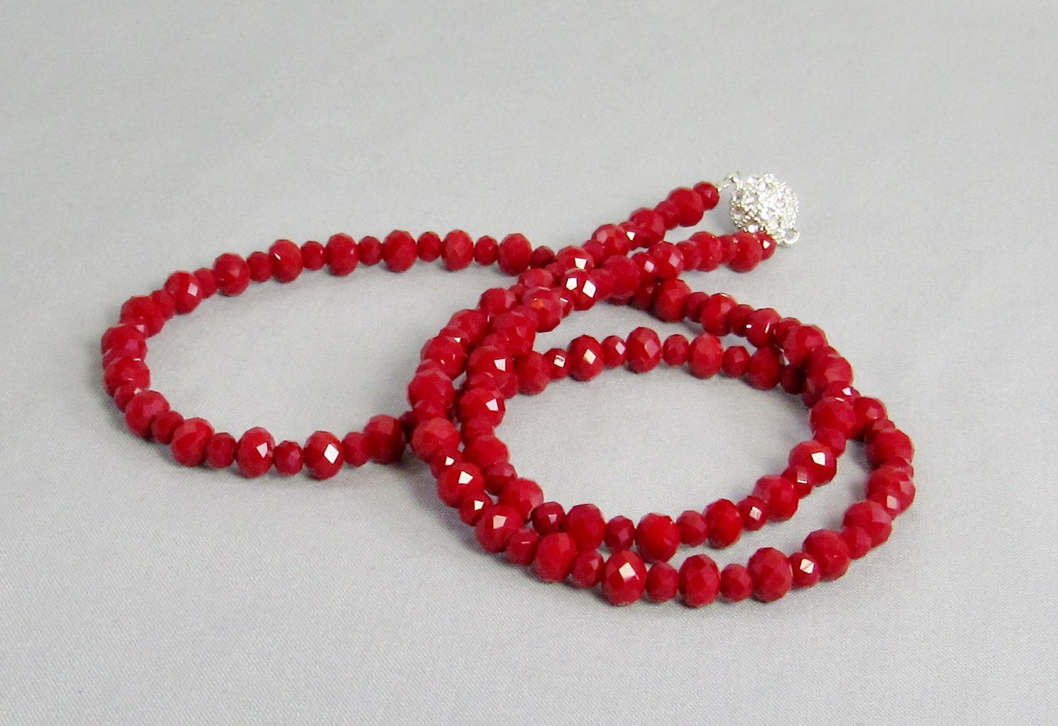 Long Red Crystal Bead Necklace With Clasp Disability Etsy
