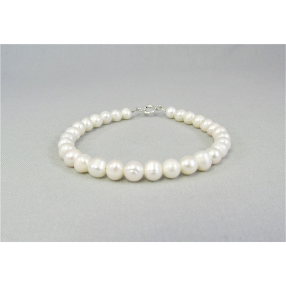 Real Pearl Bracelet, Sterling Silver or 14K Gold Fill Clasp, Genuine White Freshwater Pearl Bead Bracelet, June Birthstone Jewelry Gift