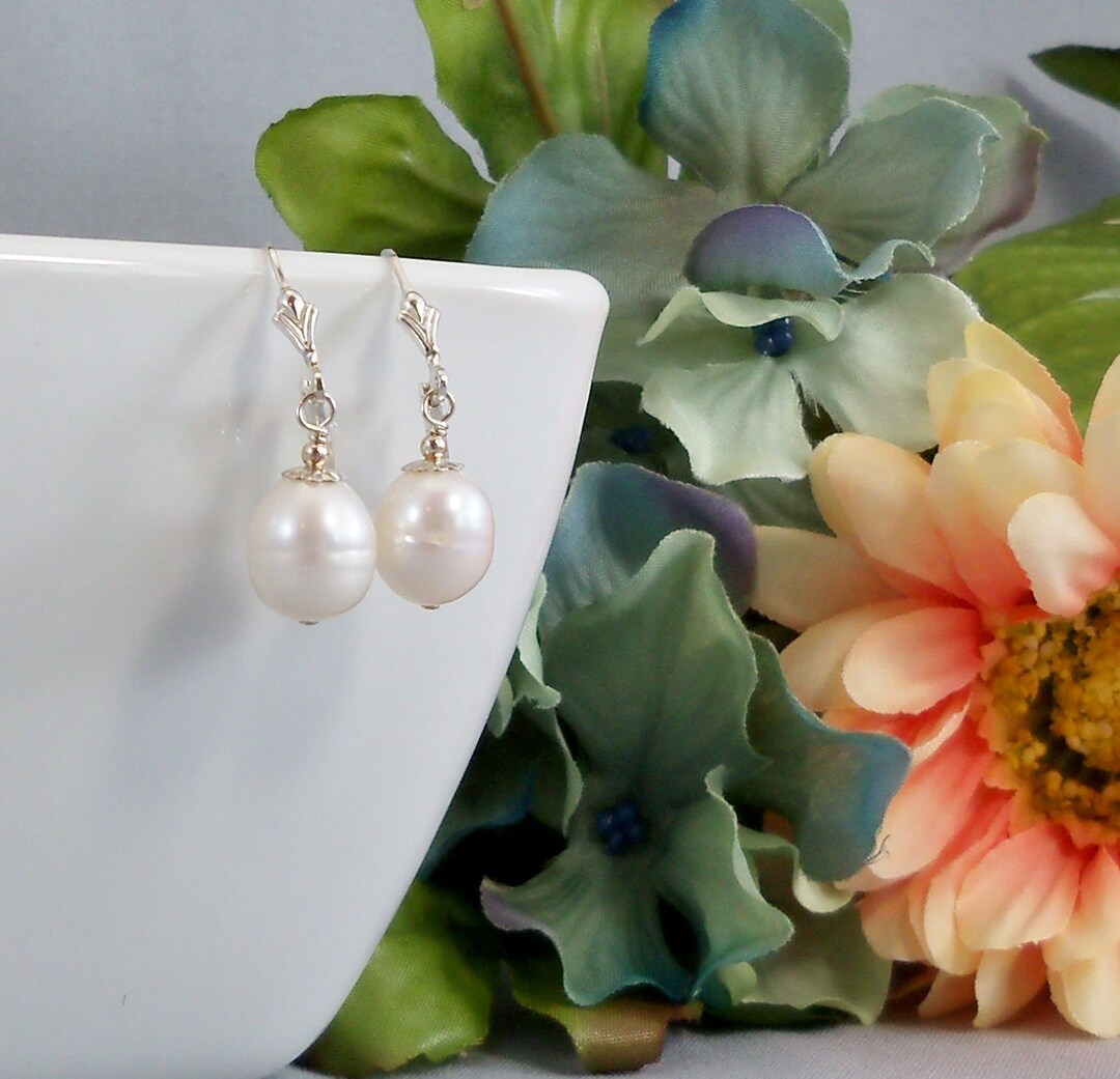 White Pearl Drop Earrings Freshwater Pearl Sterling Silver - Etsy