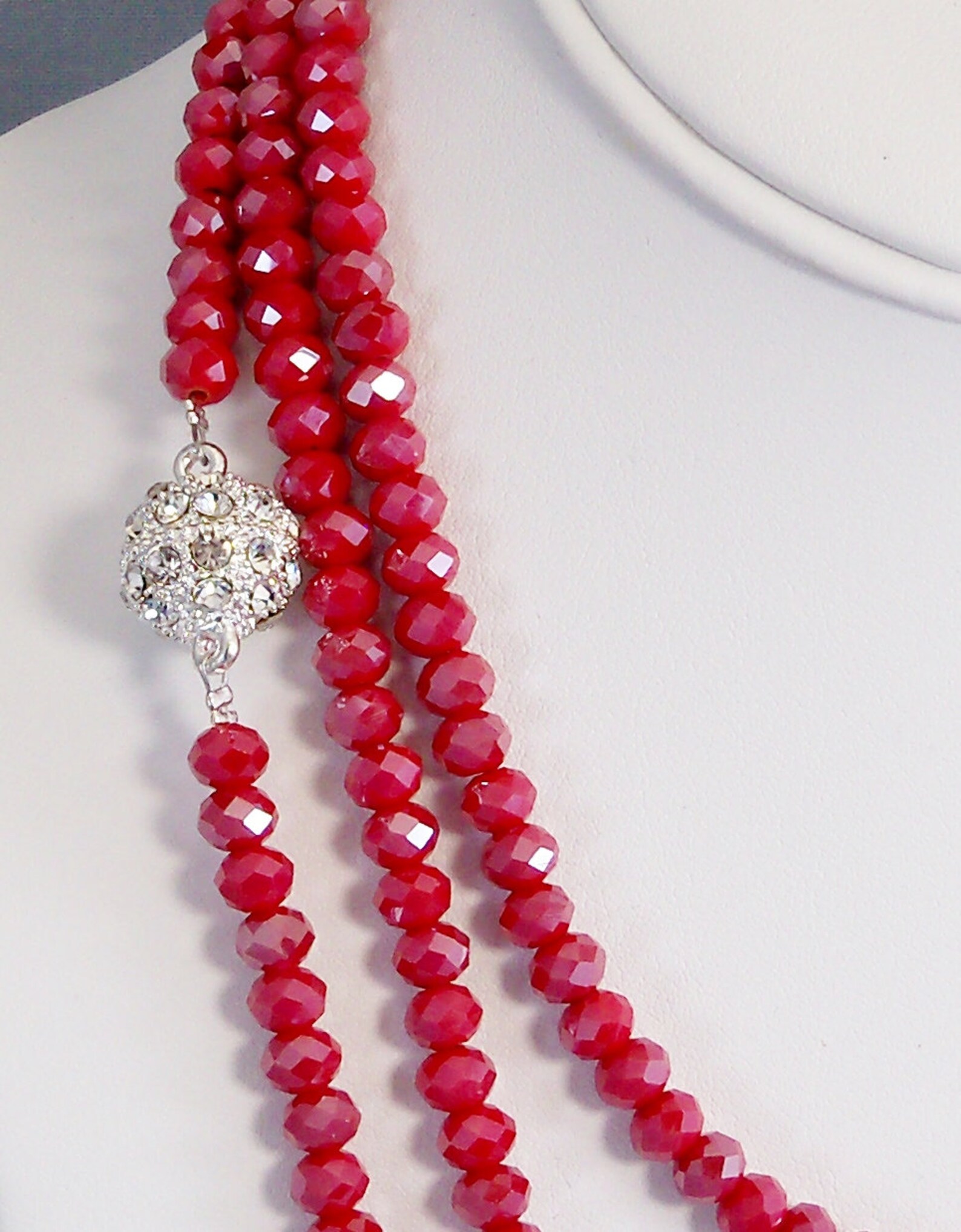 Long Red Crystal Bead Necklace Double or Triple Wrap Small Etsy