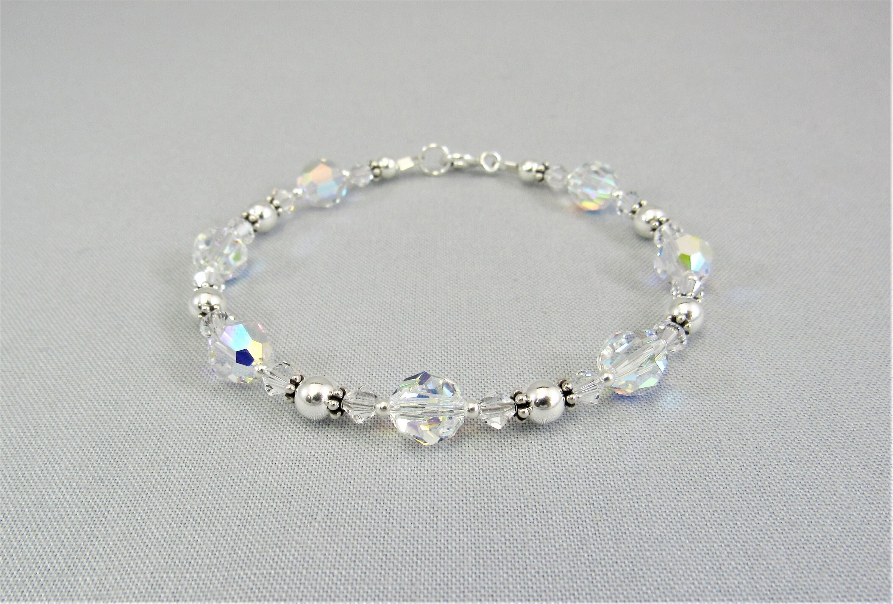 Geometric Handmade Crystal Swarovski Bracelet. Bridal Aurora 