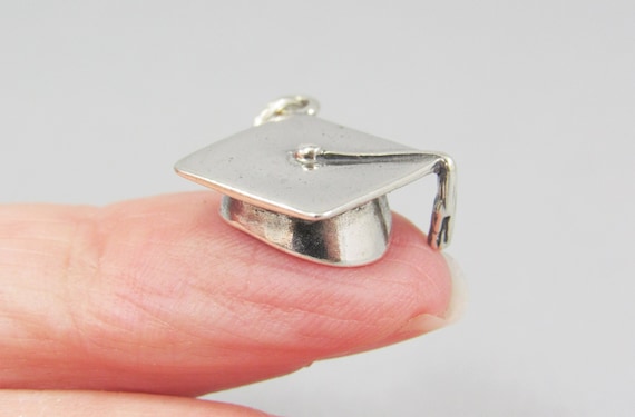 Sterling Silver Graduation Cap Charm, Small Grad Hat Dangle Jewelry, Graduation Gift Necklace, High School or College Congratulations Add On