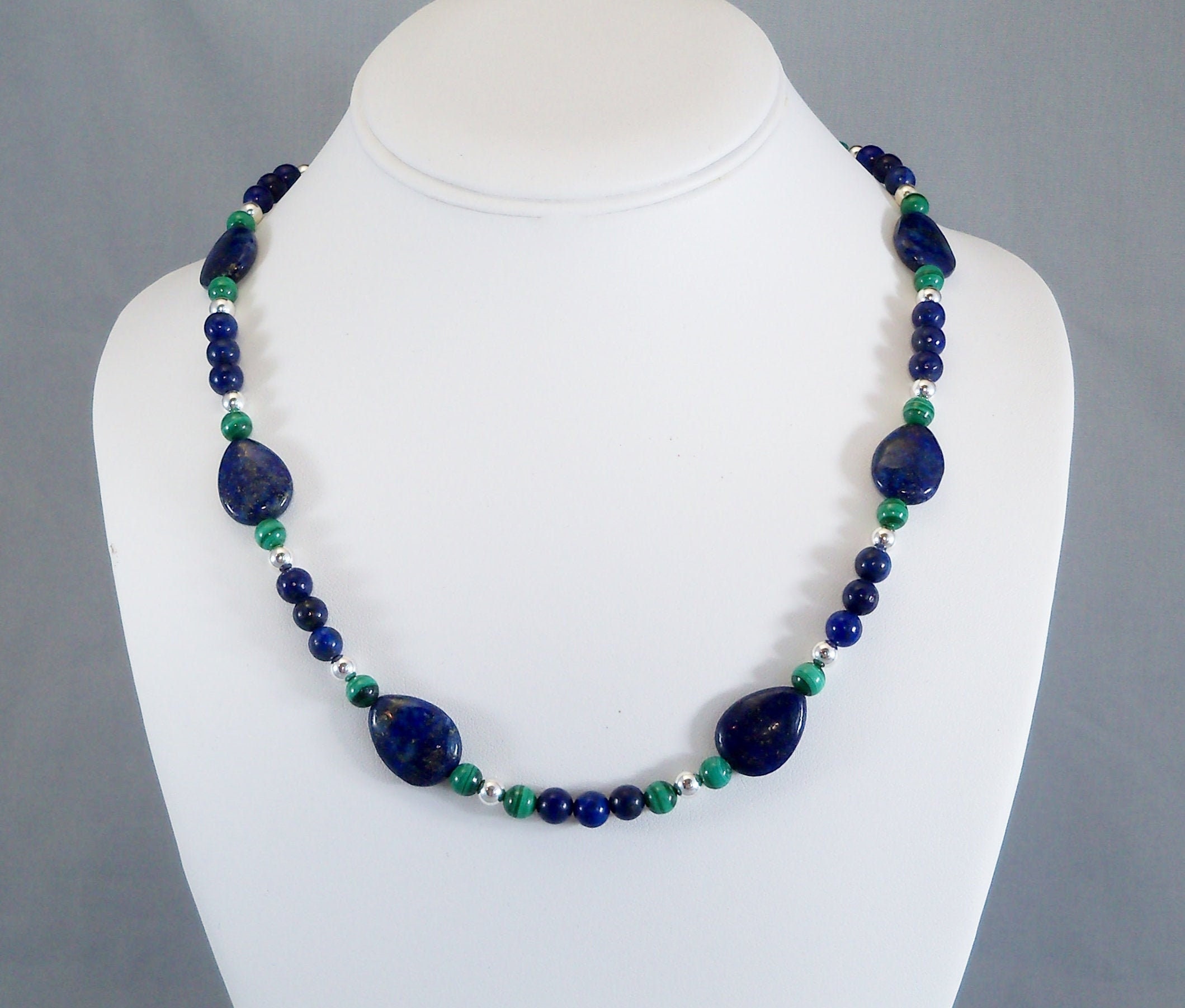 Lapis Lazuli Malachite & Sterling Silver Necklace Natural - Etsy