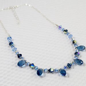 Denim Blue Crystal Teardrop Collar Necklace on Sterling Silver - Etsy
