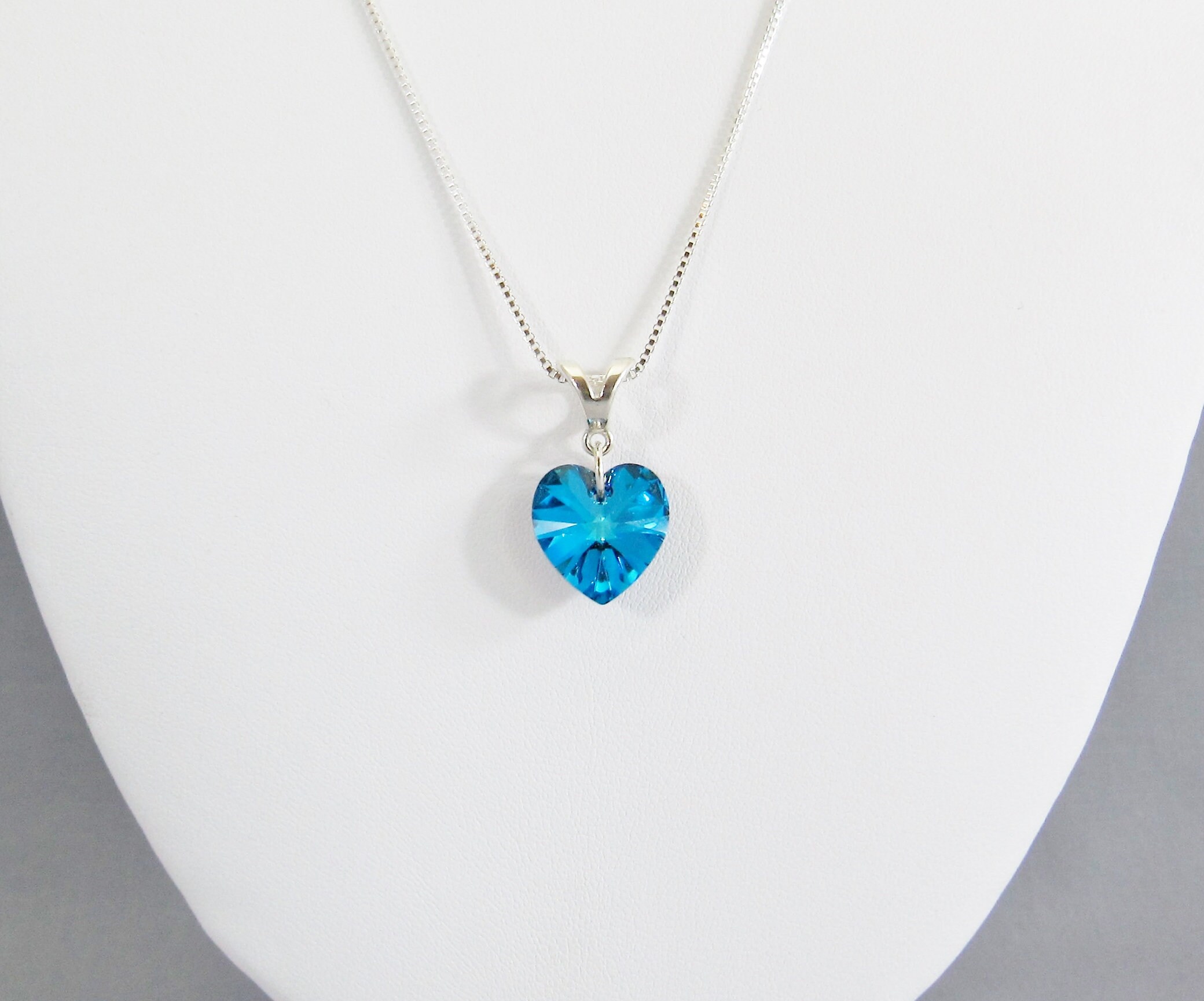 Blue Heart Crystal Pendant Necklace Bermuda Blue Lead Crystal from Austria Jewelry 14mm Teal Aqua Heart Sterling Silver Bail Etsy Italia
