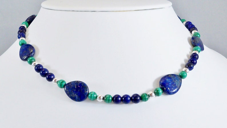 Lapis Lazuli Malachite & Sterling Silver Necklace Natural | Etsy