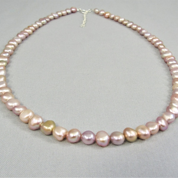 Real Pink Baroque Pearl Bead Necklace, Sterling Silver or 14K Gold Fill, Freshwater Pearl Jewelry, Peach Gold Mauve Natural Nugget Gift