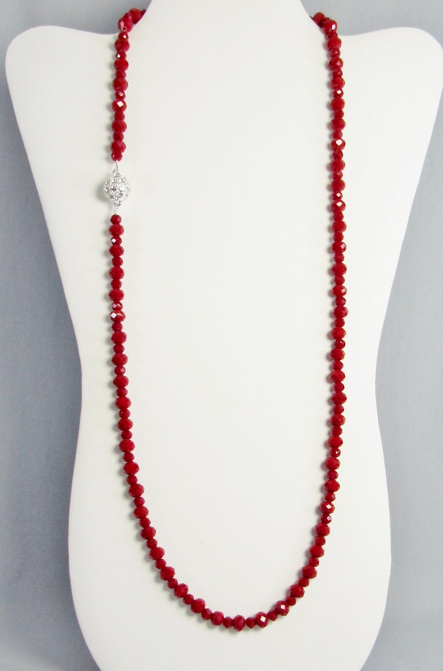 Long Red Crystal Bead Necklace With Clasp Disability Etsy