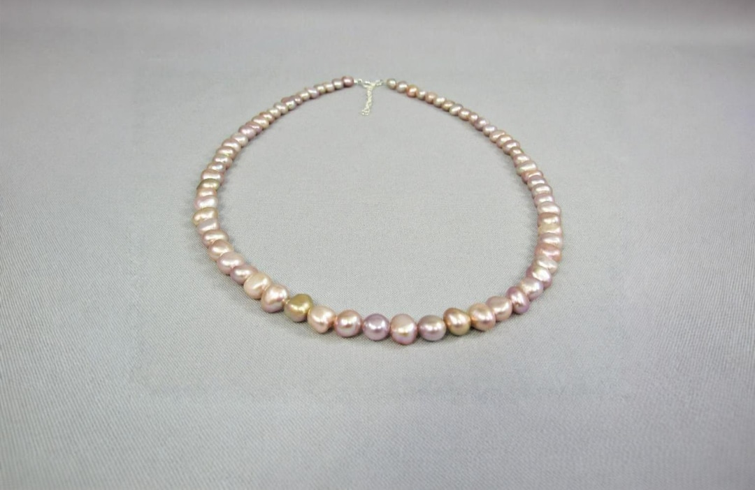 Real Pink Baroque Pearl Bead Necklace, Sterling Silver or 14K Gold Fill ...