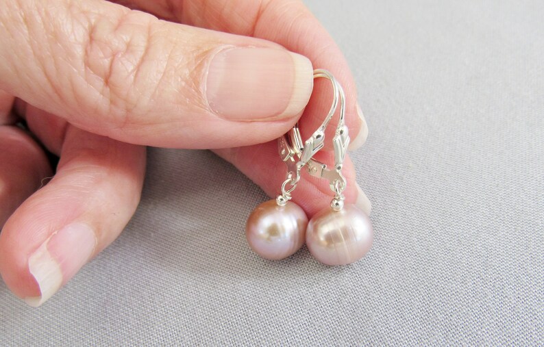 Blush Pink Freshwater Pearl Jewelry Single Pink Pearl Dangle Earrings Sterling Silver Classic Everyday Mauve Lavender Potato Pearl Drops