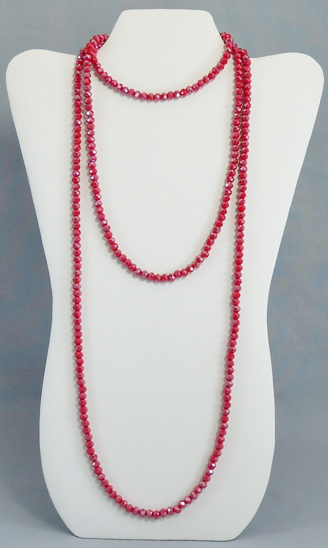 Long Red Crystal Bead Necklace Double or Triple Wrap Small Etsy