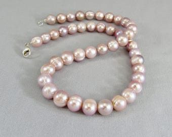 Real Pink Pearl Collar Necklace Sterling Silver, Off Round Freshwater Pearl Jewelry, Large Bead Light Pink Elegant Everyday Statement Piece