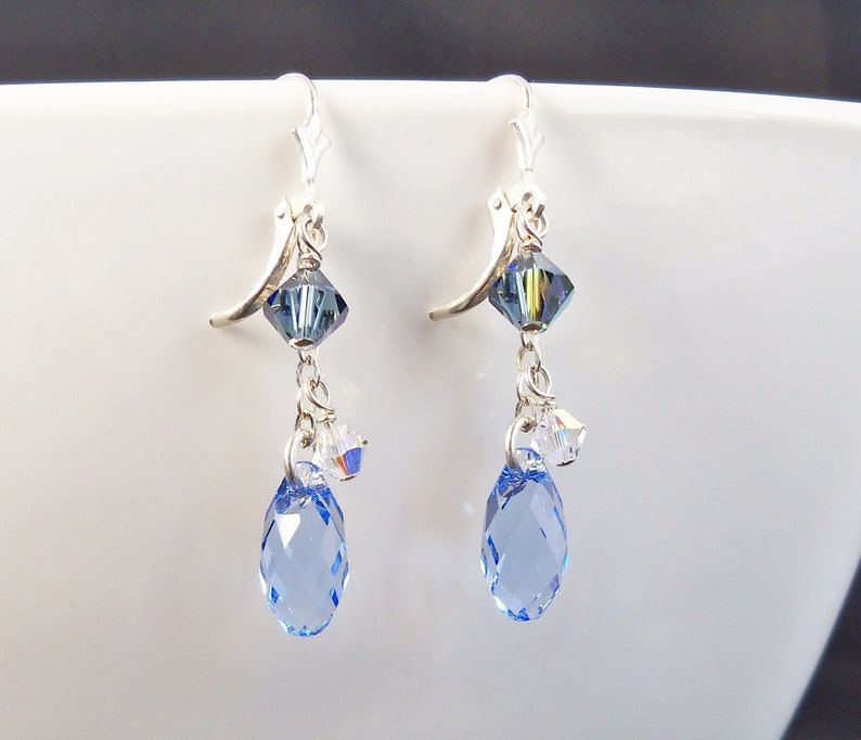 Light Blue Crystal Earrings Sterling Silver Leverback Etsy