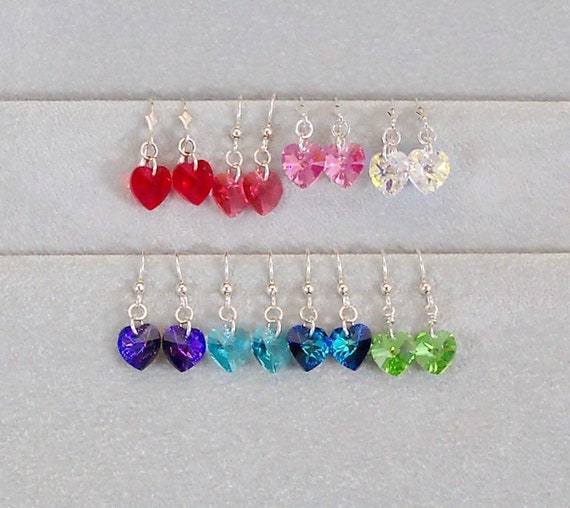 Blue and Green Crystal Heart Earrings Blue and Green Crystal Heart Earrings