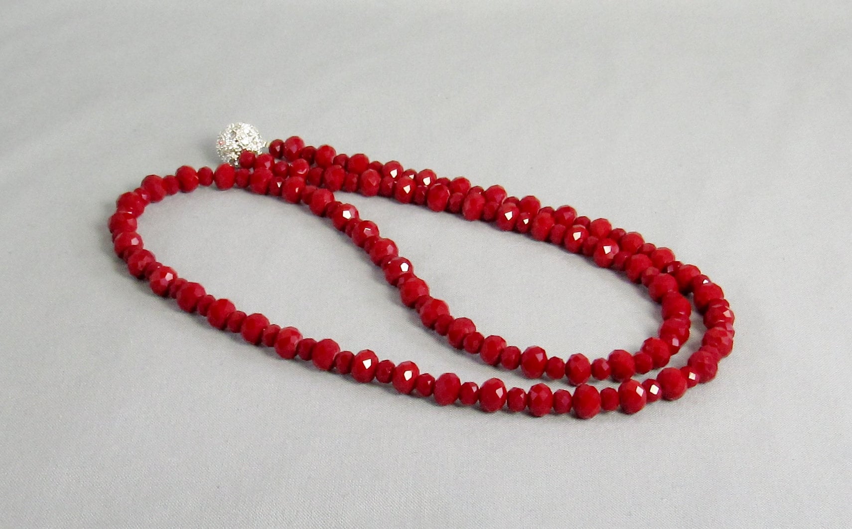 Long Red Crystal Bead Necklace With Clasp Disability Etsy