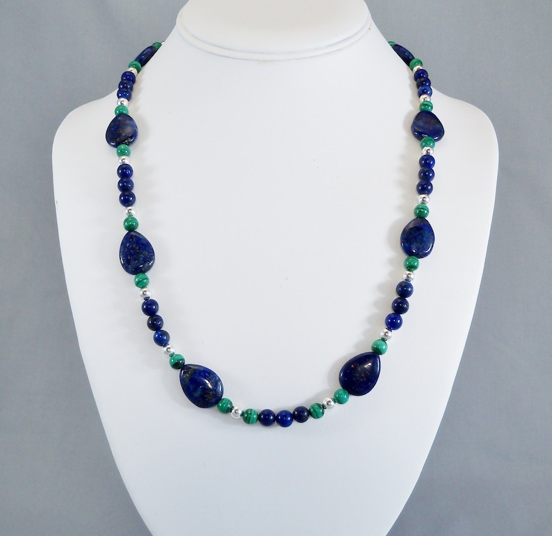 Lapis Lazuli Malachite & Sterling Silver Necklace Natural - Etsy